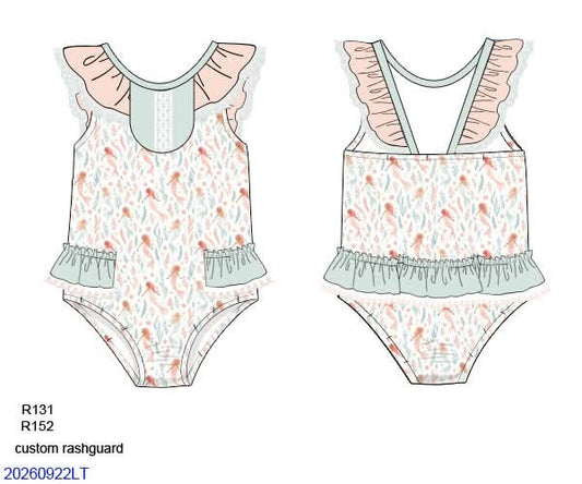 Pre Order 150: Mermaids & Rays- Girls 1pc Rashguard Swim