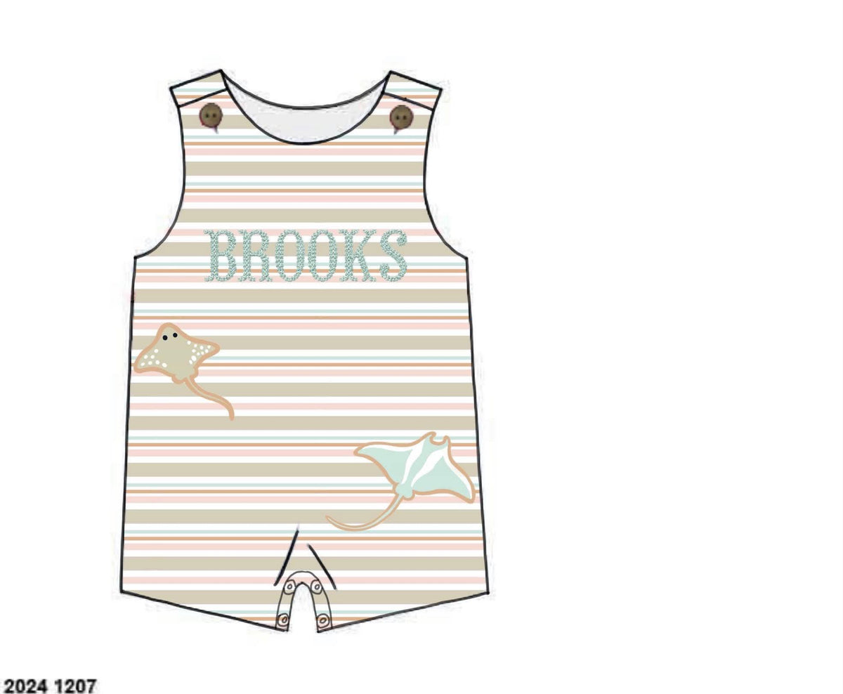 Pre Order 150: Mermaids & Rays- Boys Knit Angled Shortall