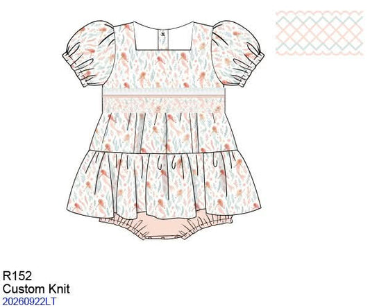 Pre Order 150: Mermaids & Rays- Girls Smocked Knit Bubble