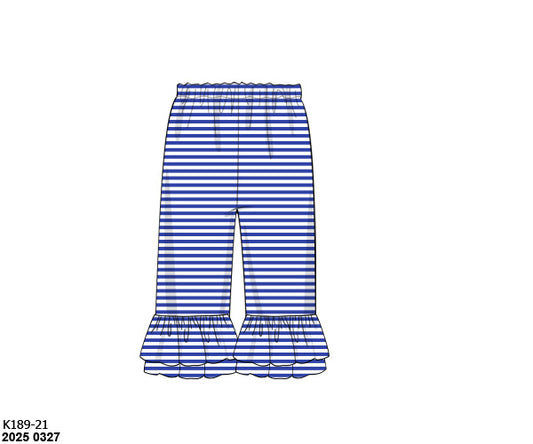 RTS: Girls Knit Ruffle Pants- Royal Blue Stripe