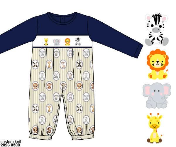Pre Order 145: Boys Only- French Knot Safari Knit Romper