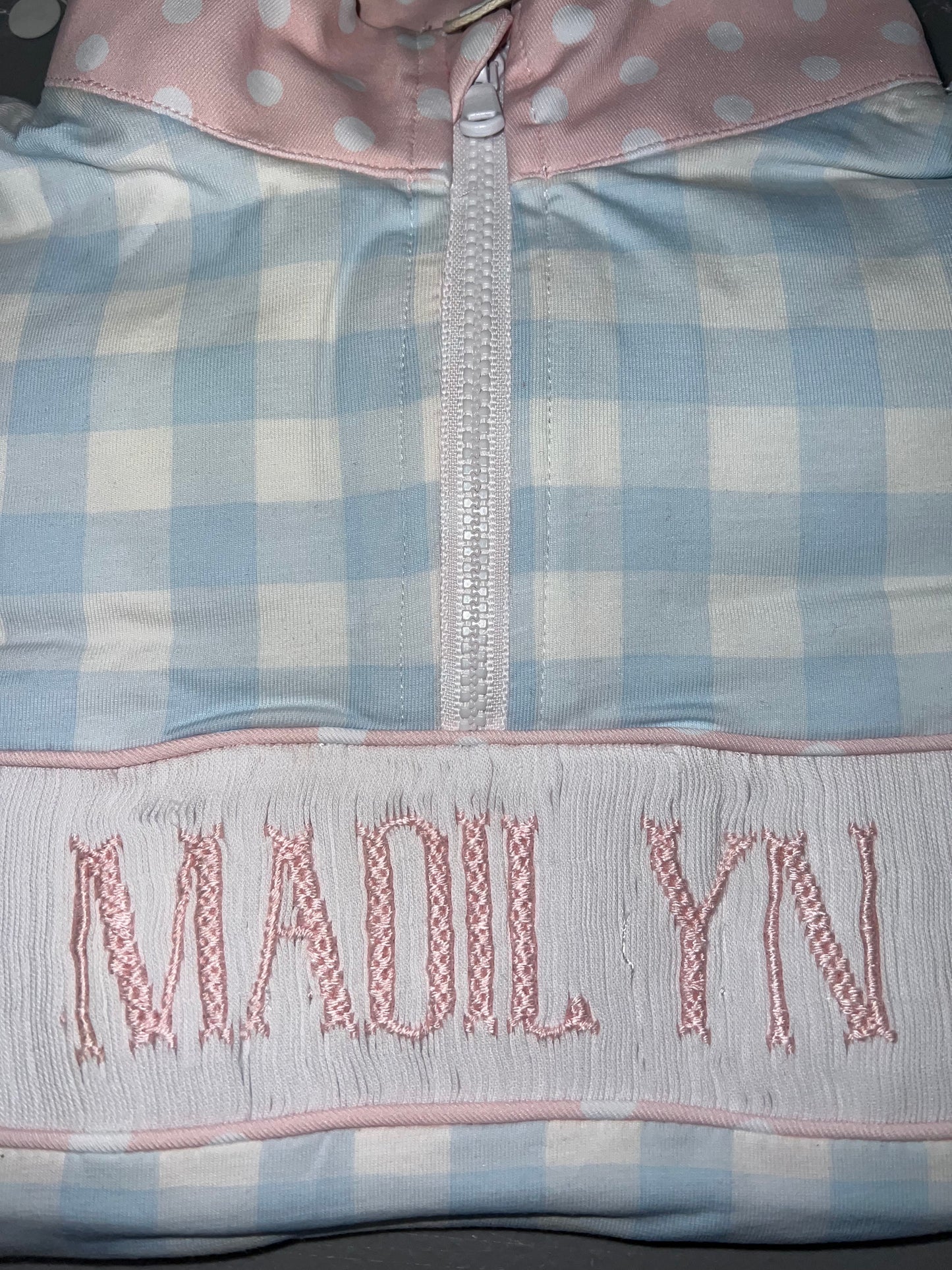 RTS: DEFECT- Pullovers & Jogger Sets- Girls Blue Gingham knit Pullover “MADIL YN”