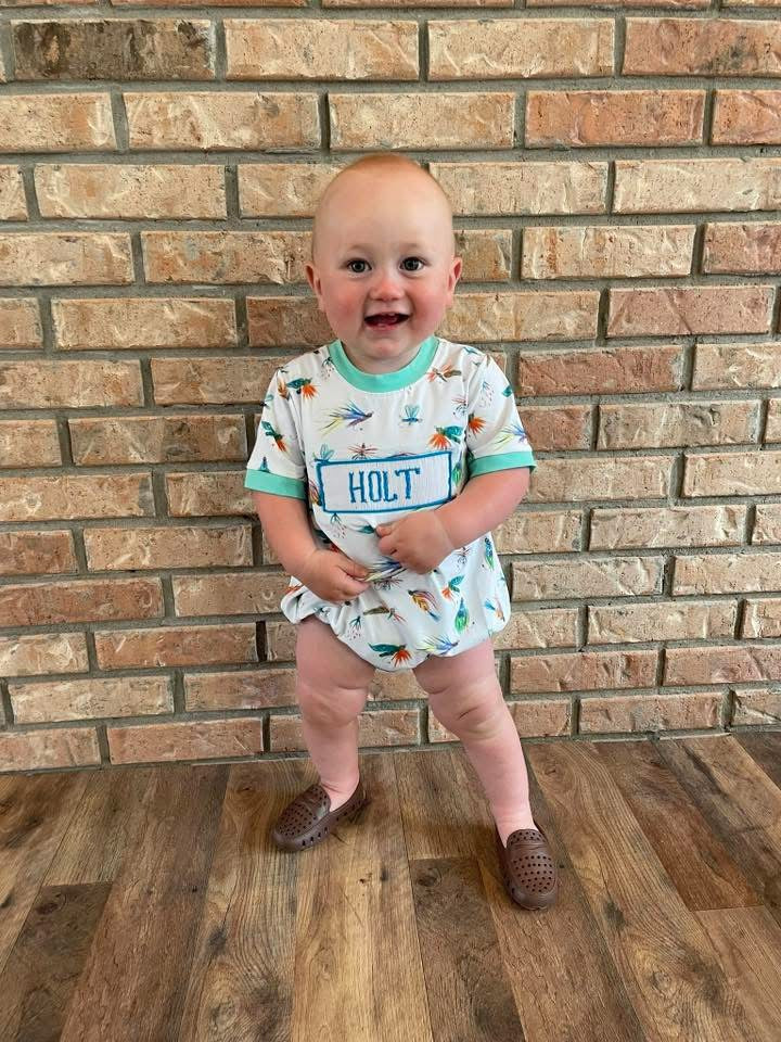 Pre Order 139: Watercolor Lures- Boys Knit Name Smock Bubble