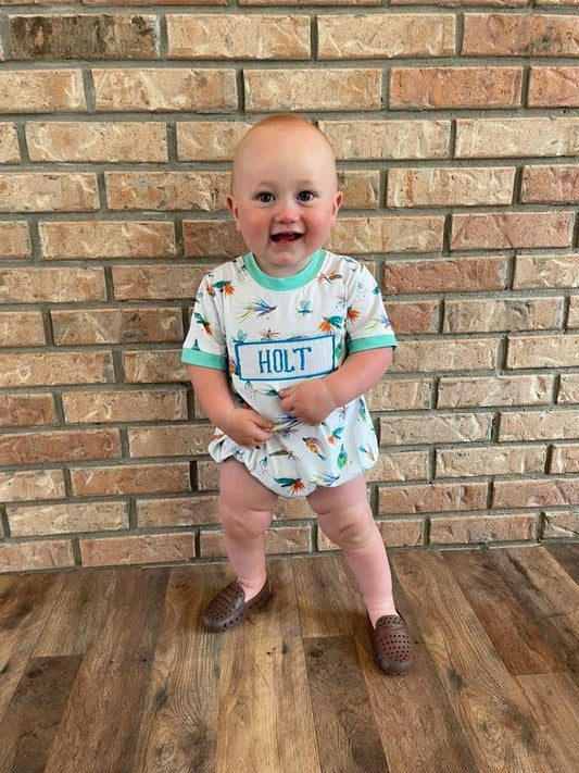 Pre Order 139: Watercolor Lures- Boys Knit Name Smock Bubble