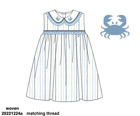 RTS: Blue Crabs & Fish- Girls Woven Dress
