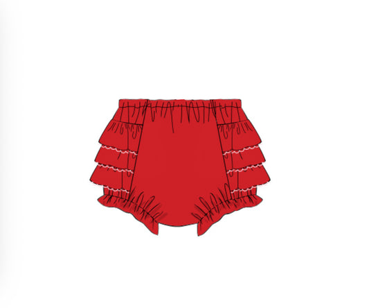 Pre Order 132: Girls Knit Bottoms- Red Ruffle Bloomers