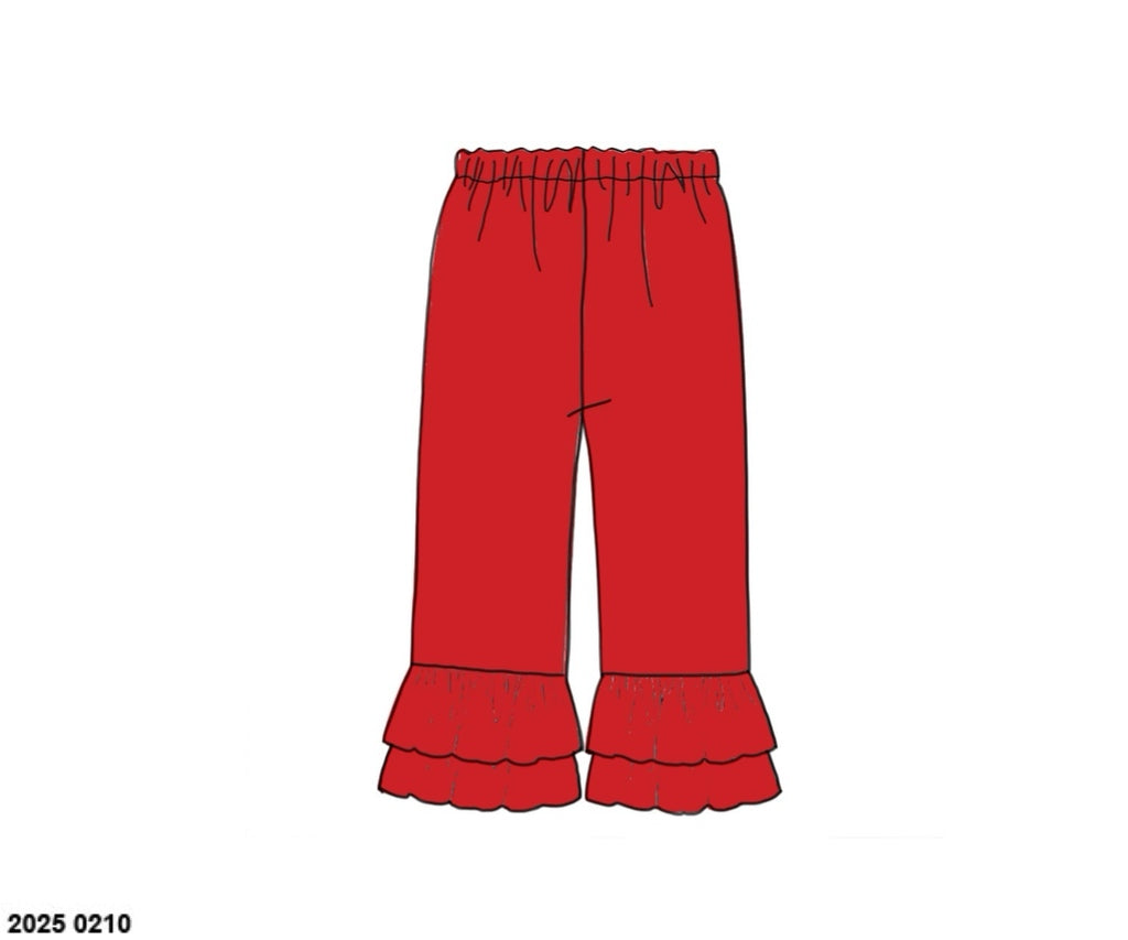 Pre Order 132: Girls Knit Bottoms- Red Ruffle Pants