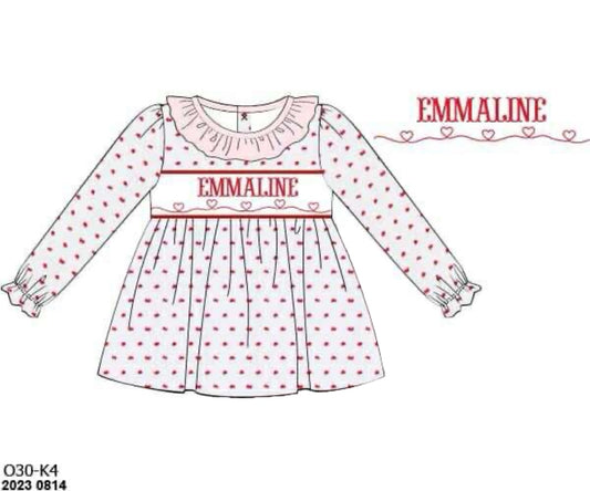 Pre Order 132: Valentine Name Smocks- Girls Heart Vine Shirt