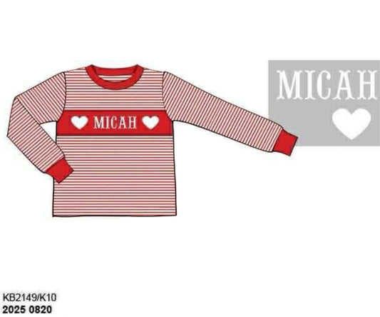 Pre Order 132: Valentine Name Smocks- Boys Red Stripe Knit Shirt