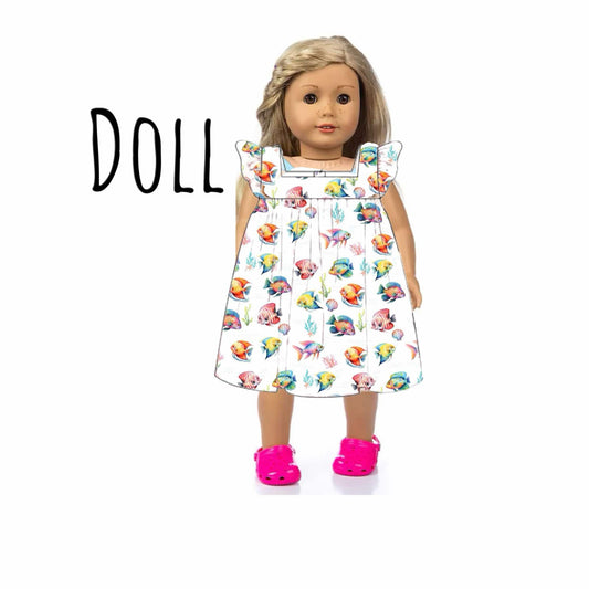 RTS: Finnie's Fishies- Girls Knit Doll Dress