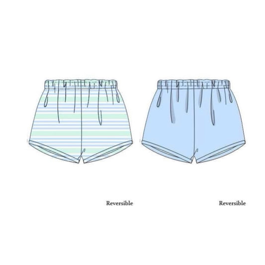 Pre Order 133: Blakely Floral & Collin Stripes- Boys Knit Reversible Shorties