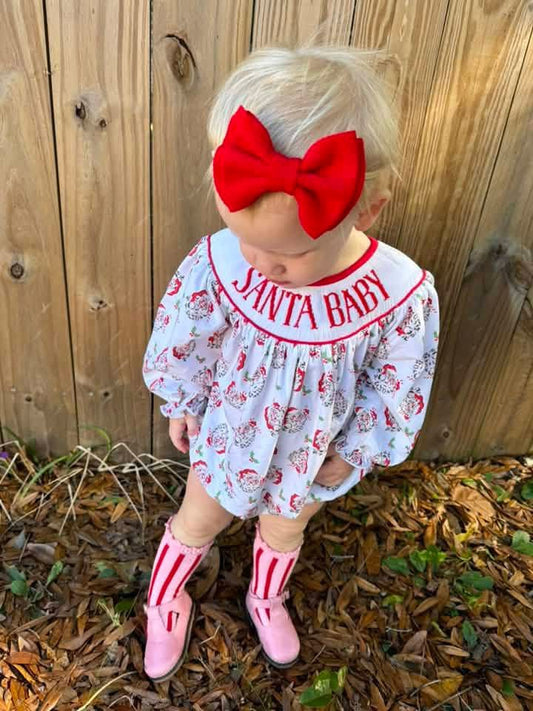 *CHRISTMAS RTS: Vintage Santa Name Smocks- Girls Knit Bubble