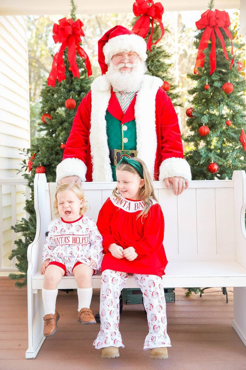 *CHRISTMAS RTS: Vintage Santa Name Smocks- Boys Knit Bubble Romper