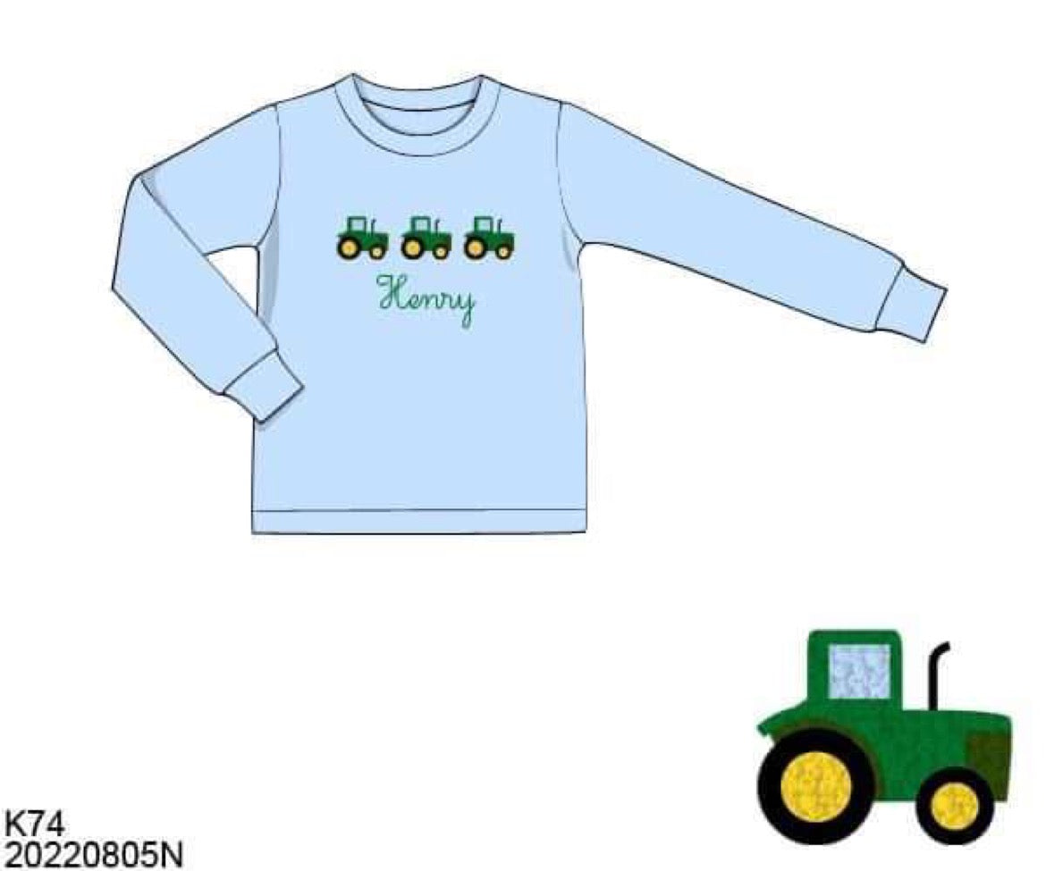 RTS: French Knot Tractors- Boys Knit Shirt (No Monogram)