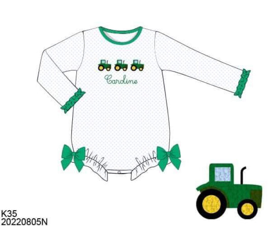 RTS: French Knot Tractors- Girls Knit Bubble (No Monogram)