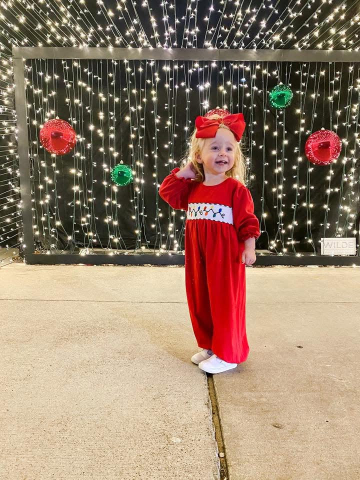 RTS: Smocked Lights- Girls Knit Romper