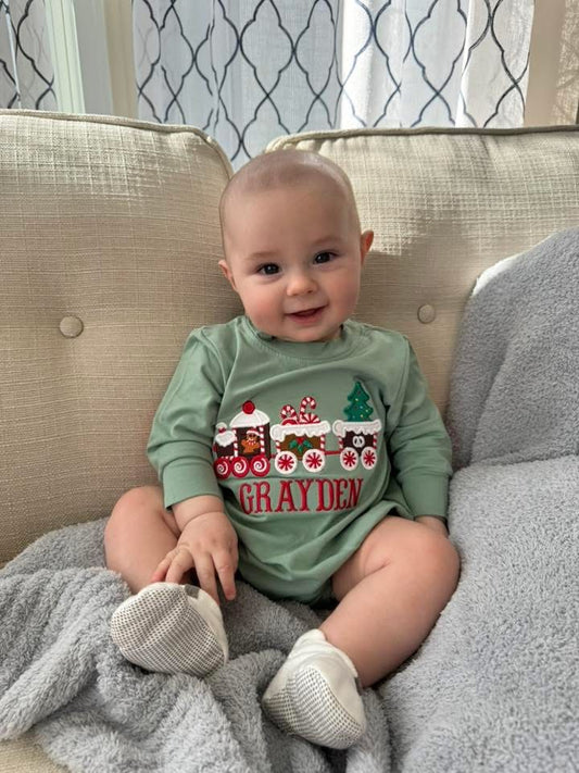 RTS: Gingerbread Train- Boys Knit Bubble (No Monogram)