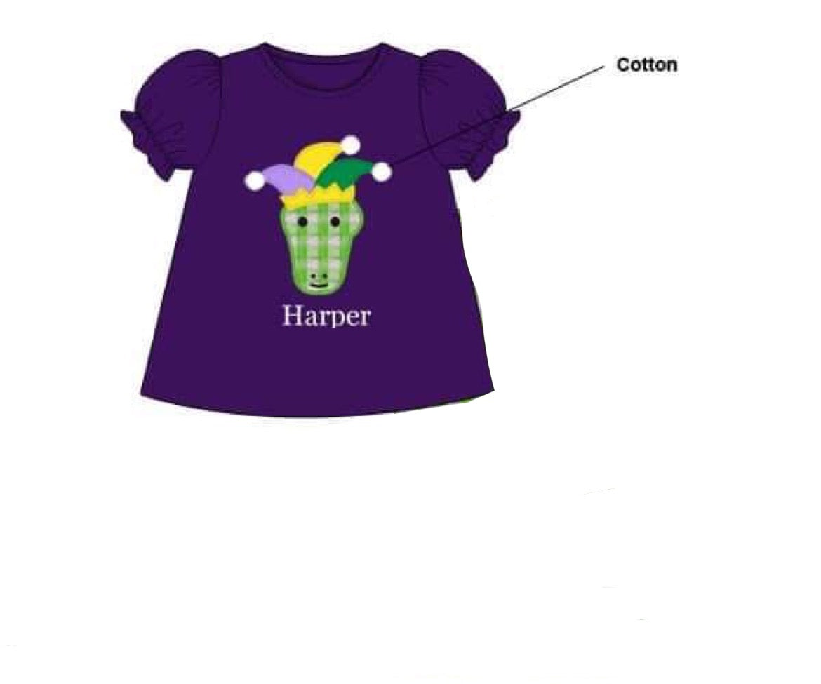 RTS: Mardi Gras- Girls Alligator Shirt (No Monogram)