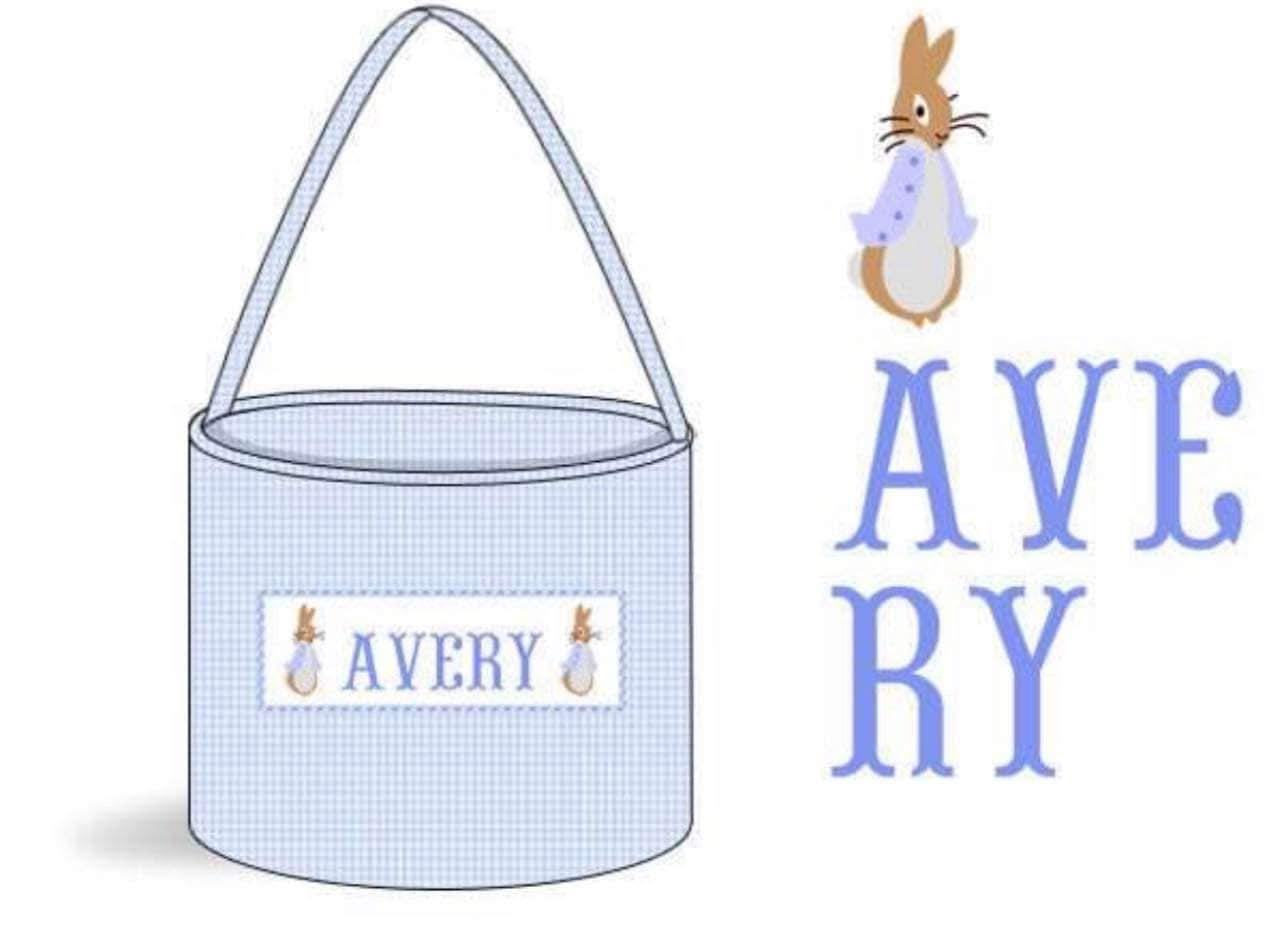 Pre Order 148: Easter Baskets- Blue Bunny Smock