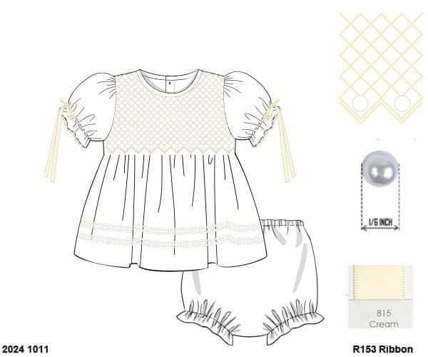 Pre Order 148: Hattie Heirloom- Girls Geometric Smocked Woven Bloomer Set