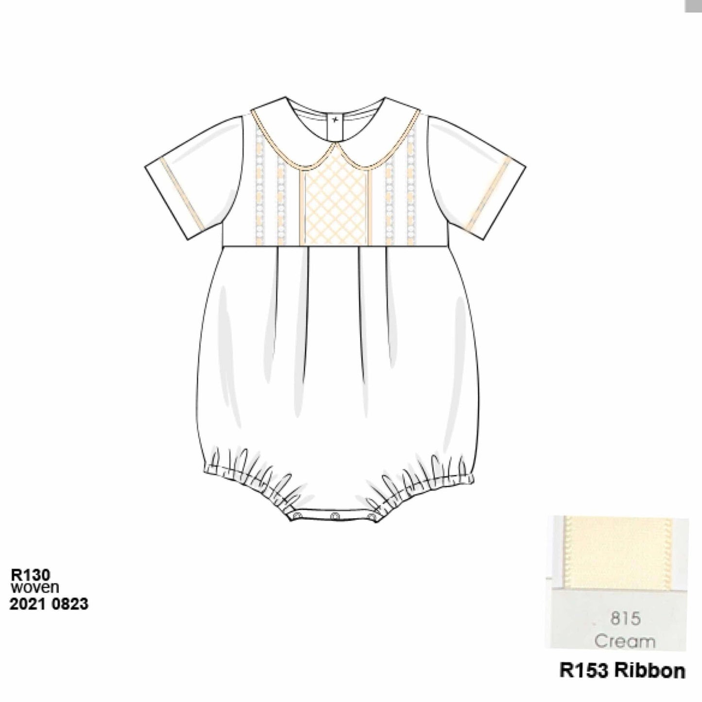 Pre Order 148: Hattie Heirloom- Boys Geometric Smocked Woven Bubble with Collar