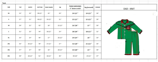 Dad Button Up Pjs Size Chart