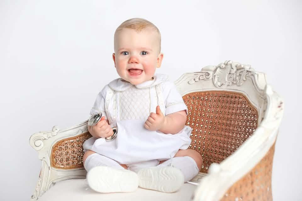 Pre Order 148: Hattie Heirloom- Boys Geometric Smocked Woven Bubble with Collar