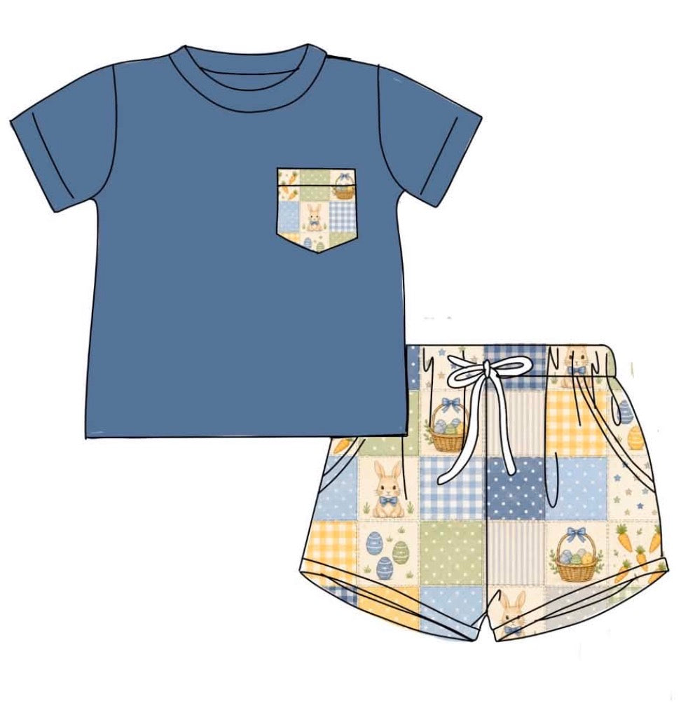 Pre Order 148: Bunny Patchwork- Boys Knit Shortie Set