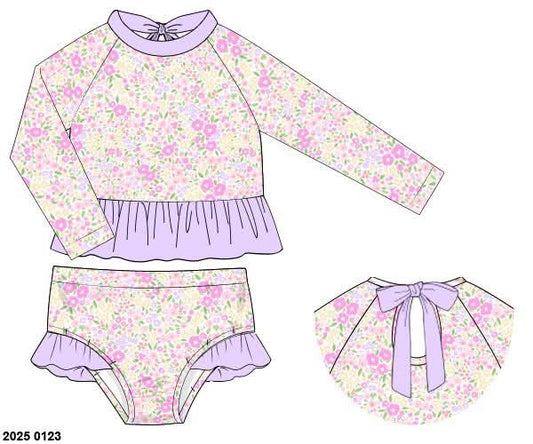 RTS: Brynn Floral Swim- Girls 2pc Long Sleeve Rash Guard Swim