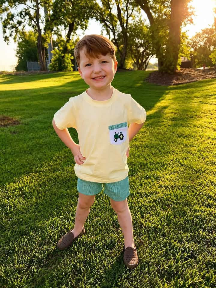 RTS: Boys Mix & Match- Tractor Pocket Knit Shirt