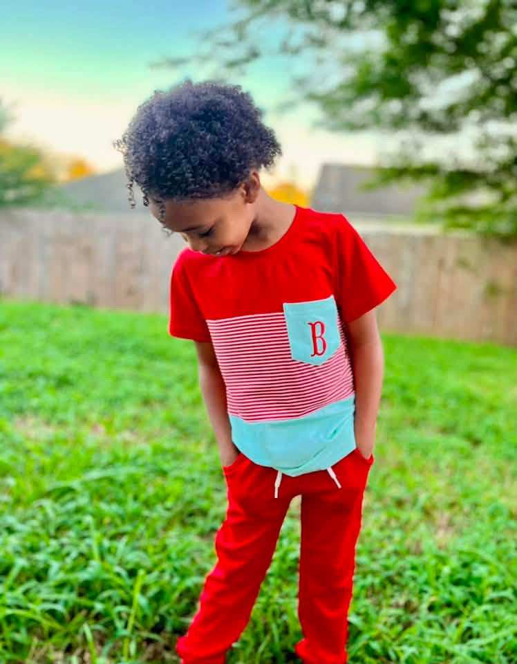 RTS: Ariel Floral & Stripes- Boys Knit Jogger Set (No Monogram)