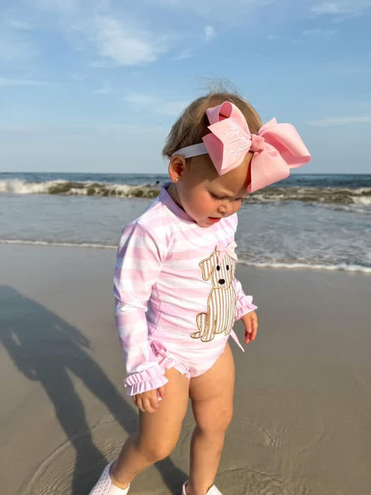 RTS: BBS Puppy- Girls 1pc Long Sleeve Rash Guard Swim