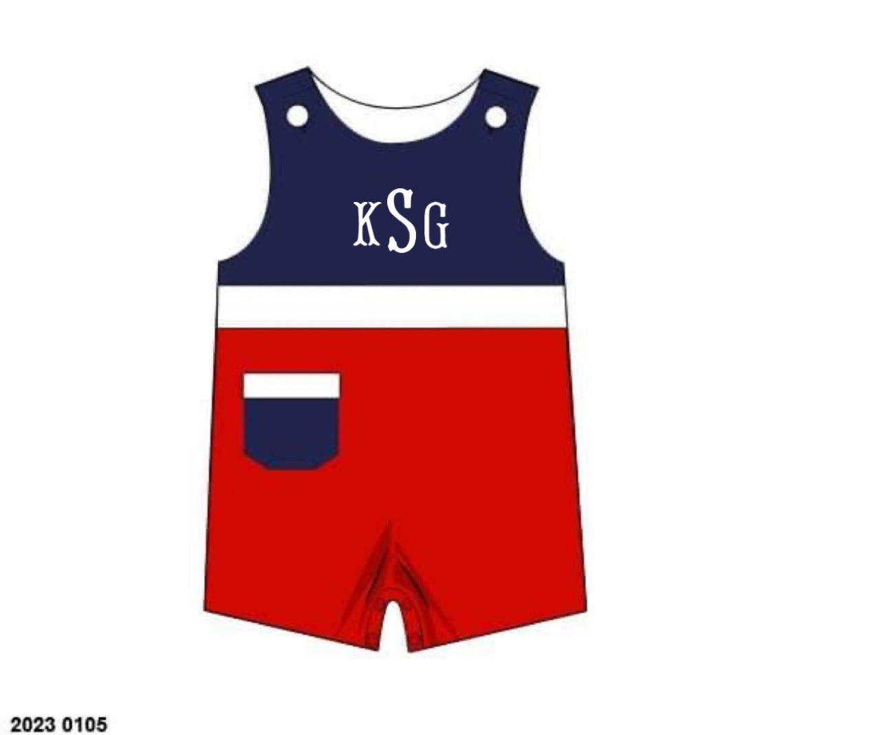 RTS: RWB Colorblock Collection- Boys Knit Shortall- Monogram "KSG"