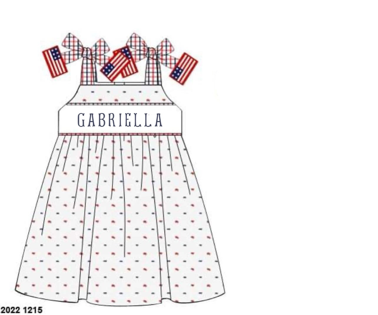 RTS: Patriotic Name Smocks Collection- Plaid & Swiss Dot Girls Dress- Monogram "GABRIELLA"