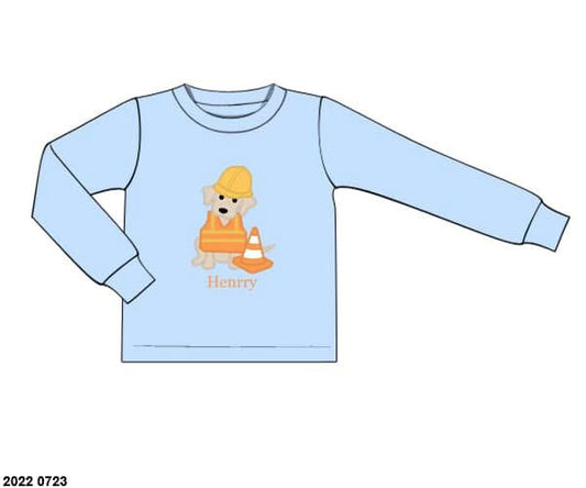RTS: Boys Only- Construction Puppy Appliqué Shirt