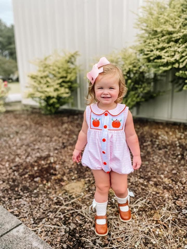 RTS: Simple Pumpkins- Girls Smocked Knit Bubble