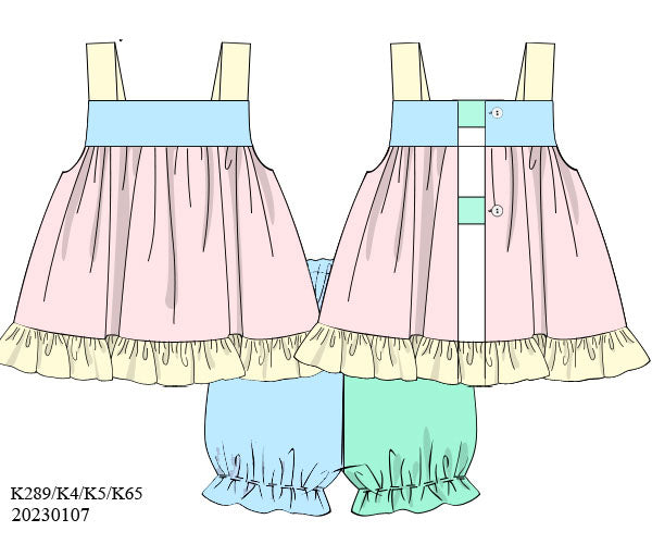 RTS: Sellers Color Block- Girls Knit Bubble Short Set