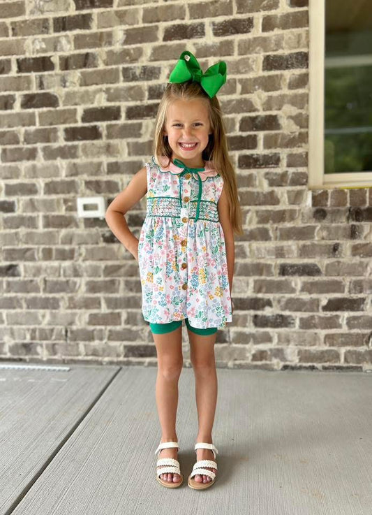 RTS: Flower Power- Girls Knit Biker Short Set
