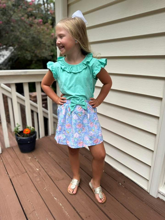 RTS: Ava Floral- Girls Woven Skort Set