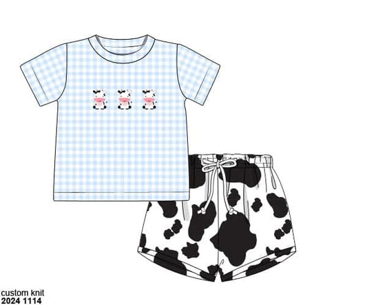Pre Order 149: French Knot Cow- Boy Knit Shortie Set