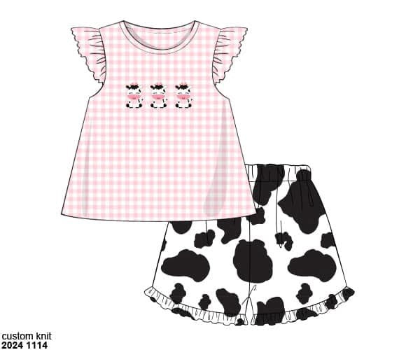 Pre Order 149: French Knot Cow- Girl Knit Shortie Set