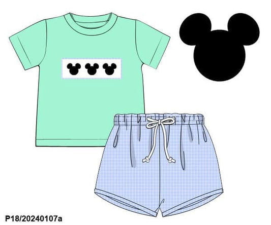 Pre Order 149: Minty Mouse- Boy Smocked Shortie Set