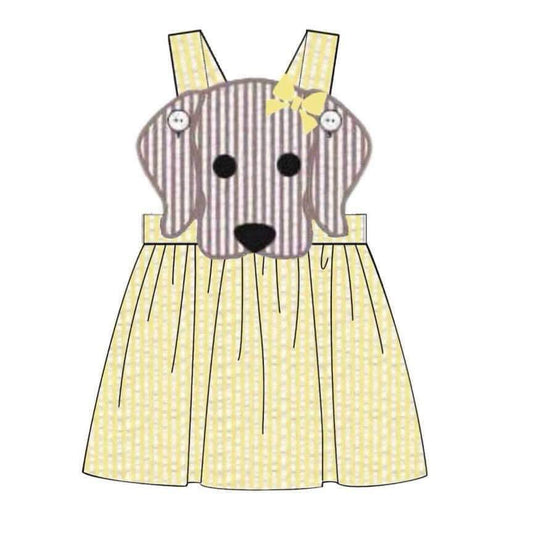 Pre Order 149: Spring Puppy- Yellow Seersucker Dress