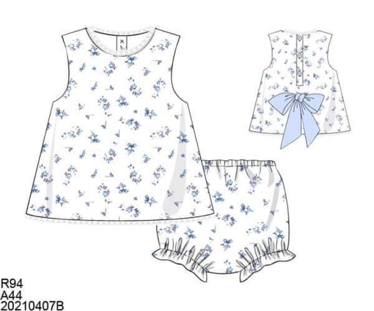 Pre Order 97: Girls Only- Dainty Blue Floral Diaper Set