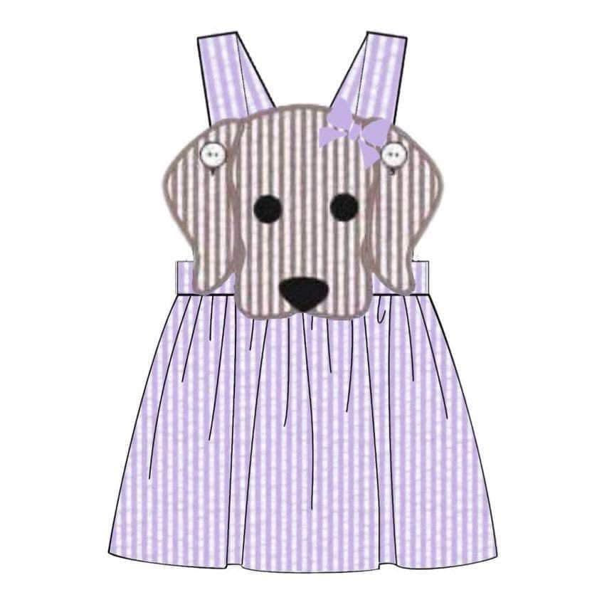 Pre Order 149: Spring Puppy- Purple Seersucker Dress