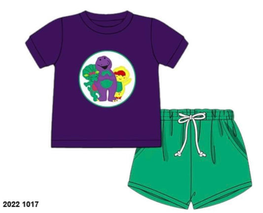 RTS: Sara’s Collection- Boys Purple Dinosaur Knit Shortie Set