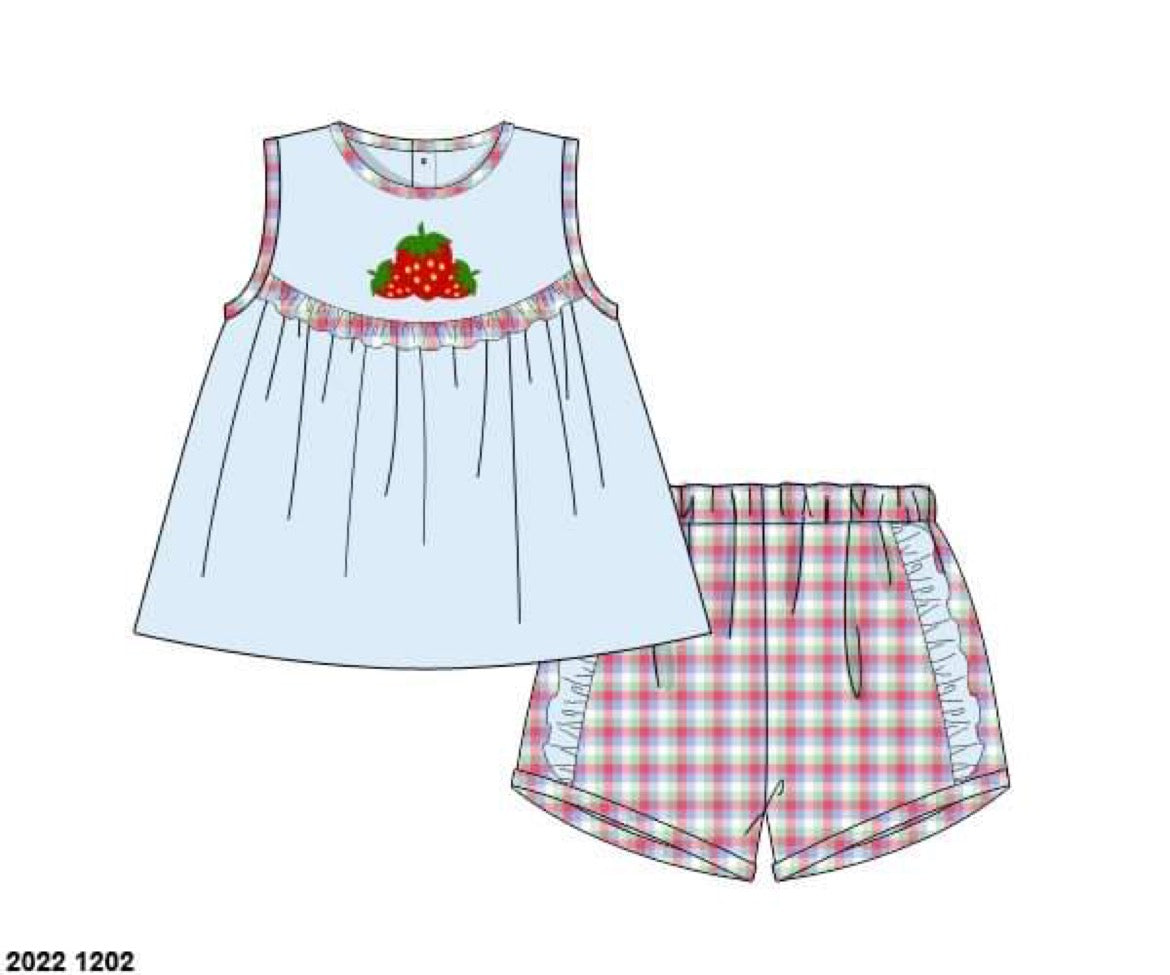 RTS: Earrey’s Strawberries- Girls Woven Shortie Set