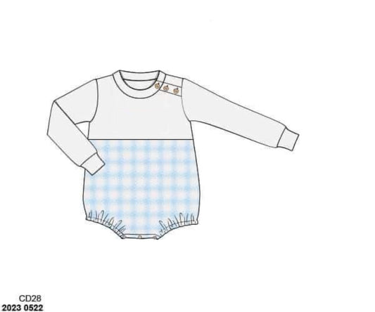 RTS: Blue & Pink Check- Boys French Knot Sweater Bubble
