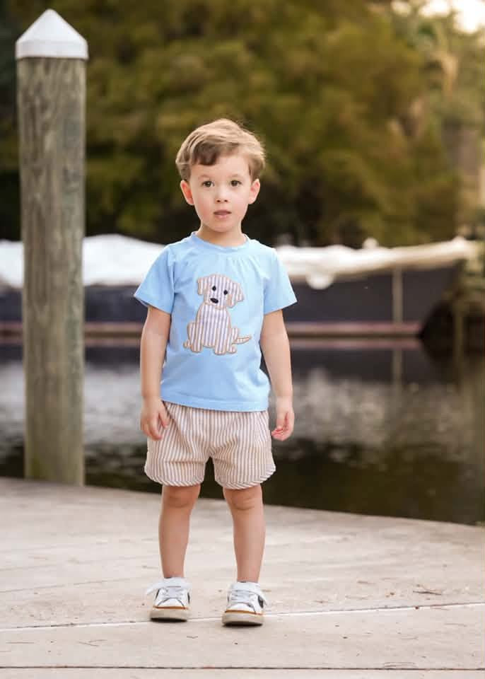 Pre Order 149: Spring Puppy- Blue Shirt