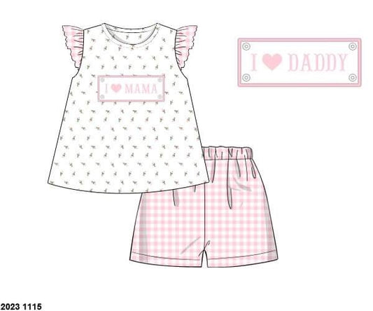 RTS: I Love Mom/Dad- Girls Knit Short Set